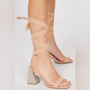 Wrap up Nude rhinestone heel sandles